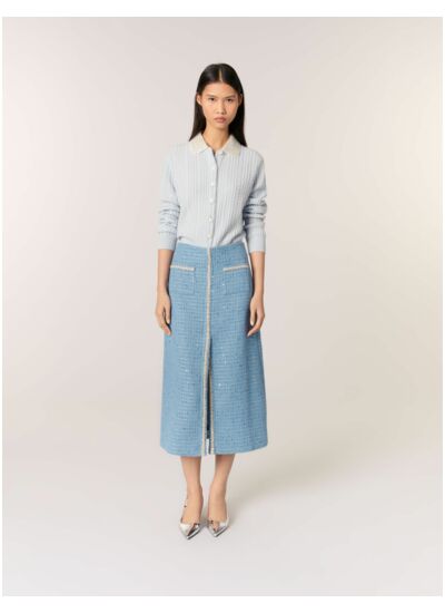 Jupe midi en tweed à sequins
