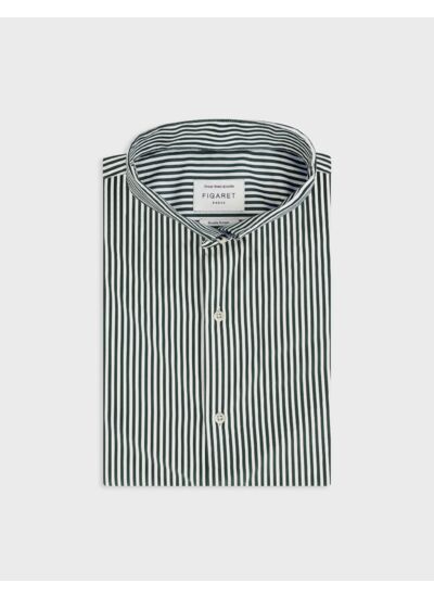 Chemise col inversé en popeline rayée vert