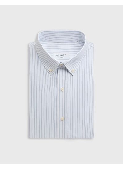Chemise gaspard col américain en oxford rayé bleu