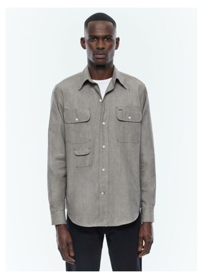 Chemise multi-poches en coton chiné