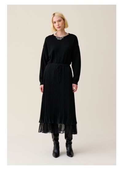 Jupe midi fluide plissée noire
