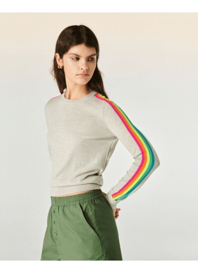 Pull Col Rond Bande Multicolore Aux Manches