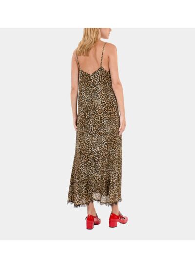 Robe Nuisette Longue En Soie Imprimé Léopard Femme