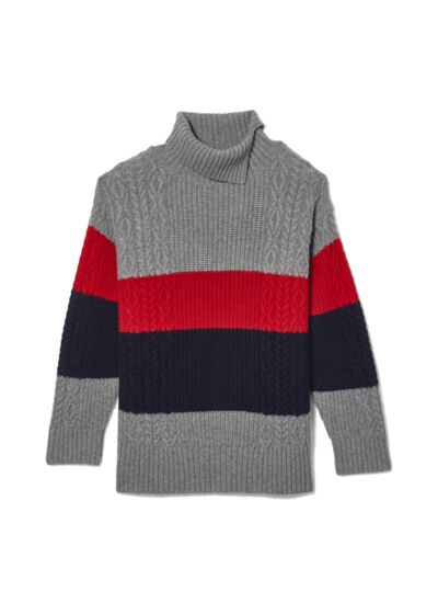 Col roulé torsades côtes rayures placées - Femme - FLANELLE