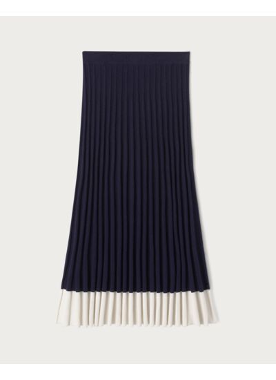 Jupe longue plissée bicolore - Femme - MARINE/NATUREL