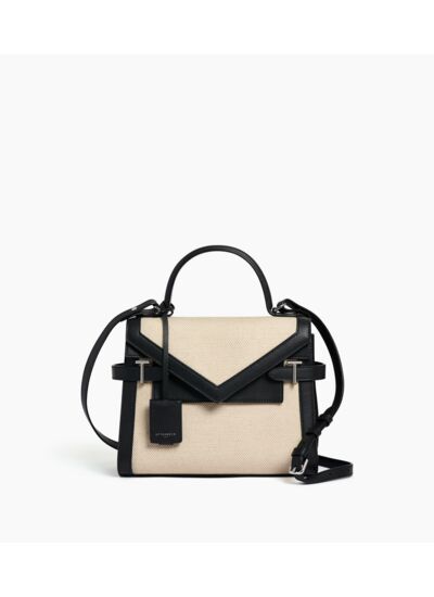 Sac à main double rabat moyen modèle Emilie en toile coton et cuir lisse