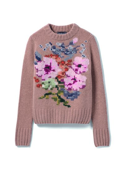 Pull col rond brodé - Femme - CARAMEL