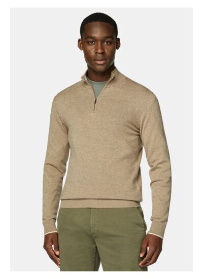 Pull Demi-Zip Taupe En Cachemire Mélangé