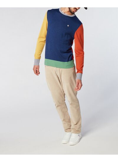 Pull col rond patch multicolore