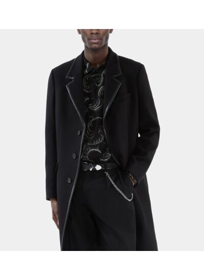 Manteau Long En Laine Mélangée Noire Homme