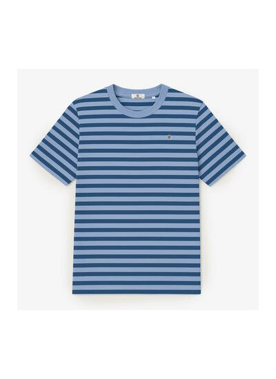 T-shirt manches courtes en coton à rayures bleu dragée