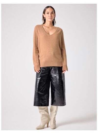 Pull col V CACHEMIRE LEOPOLDINE CAMEL_CHINE