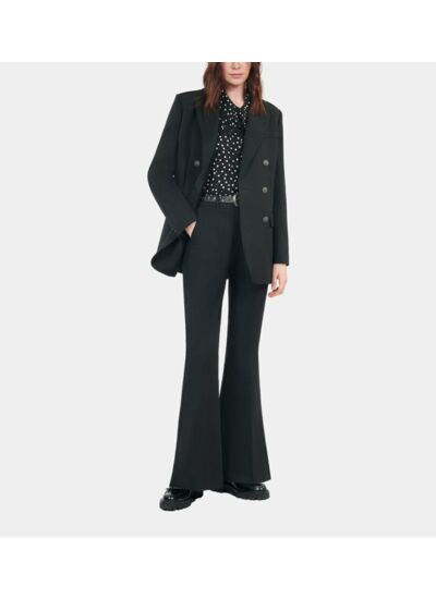 Pantalon Tailleur En Laine Mélangée Noir Femme