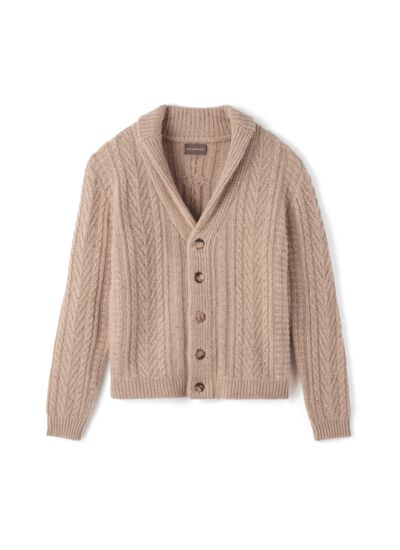 Gilet col châle torsades - Homme - CAMEL DONEGAL