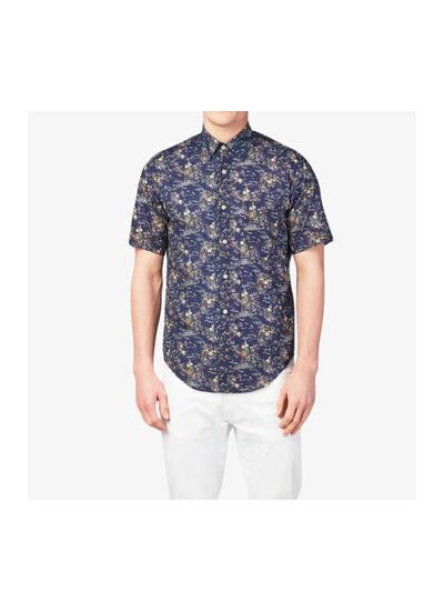 Chemise imprimée manches courtes bleu foncé