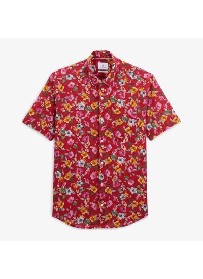Chemise manches courtes regular rouge imprimé fleurs