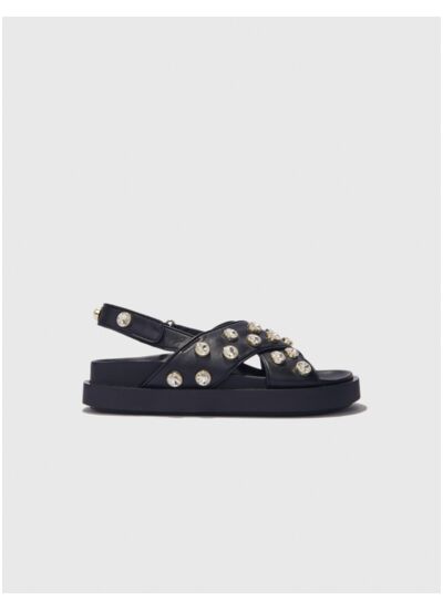 Sandales plates en cuir et strass