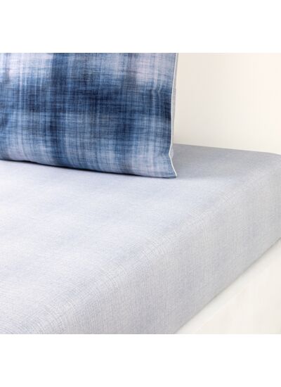 Lacoste - Drap housse en satin de coton lavé bleu, L Denim