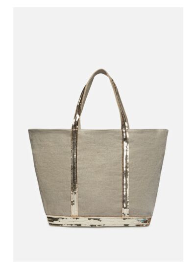 Cabas L Zippé Porté Epaule Lin et Paillettes Made In France