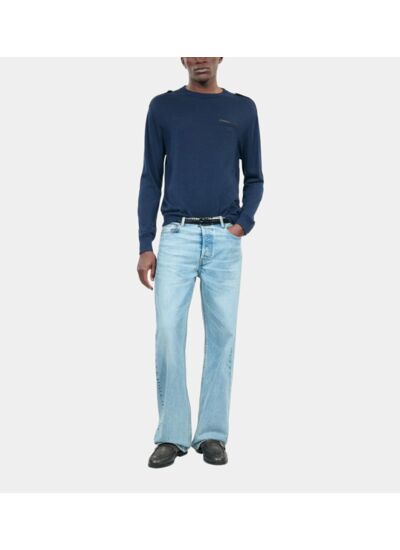 Pull En Laine Mérinos Bleue Homme