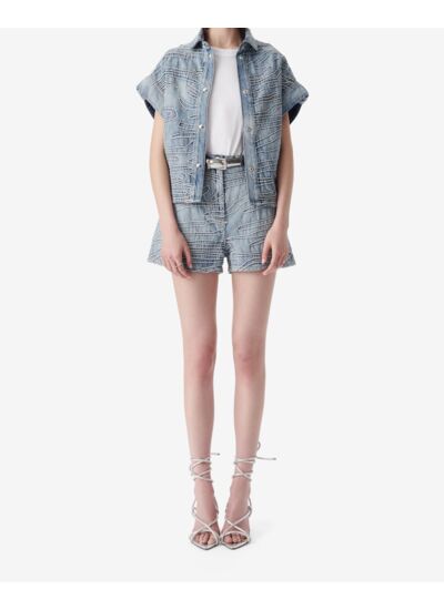 Short Brodé En Denim