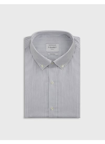 Chemise col américain en popeline rayée marine