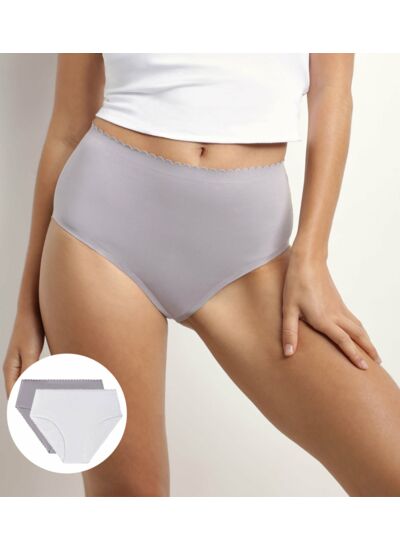 Lot de 2 culottes hautes en coton stretch Blanc Gris Body Touch Easy