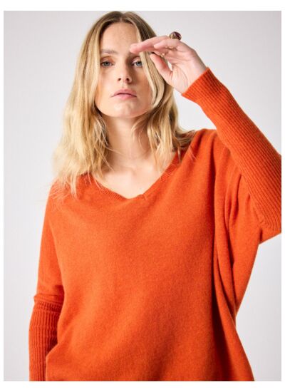 Pull poncho cachemire col V Faustine FEU