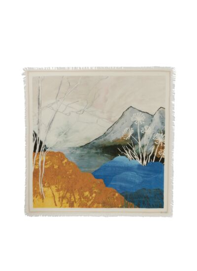 Carré chevron à franges imprimé paysage d'automne 120 x 120 cm - Accessoire - NATUREL