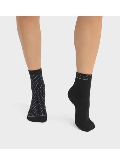 Lot de 2 paires de chaussettes femme en coton bio à pois Noir Dim Good