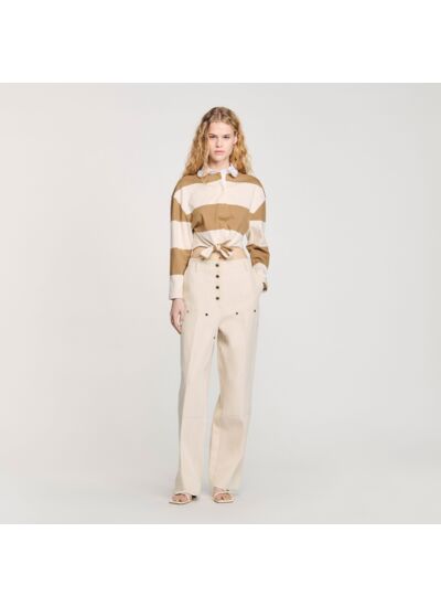 T-shirt rayé à col polo strassé