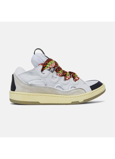 Lanvin Leather Curb Sneaker White Ivory