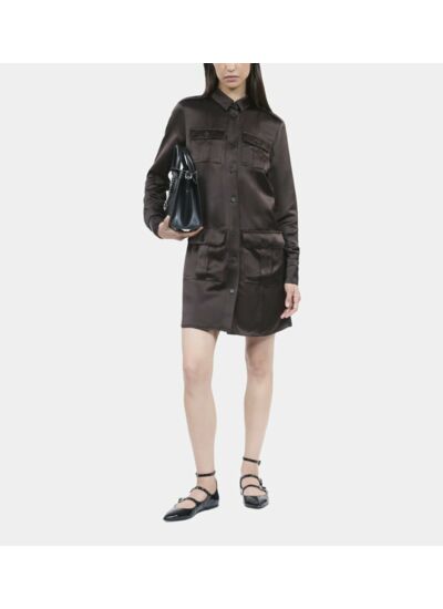 Robe Saharienne Courte Marron Femme