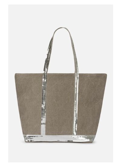 Cabas L Zippé Porté Epaule Lin et Paillettes Made In France