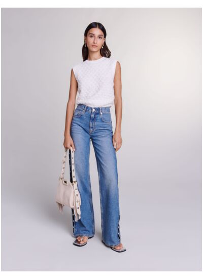 Jeans droit ajouré et perlé