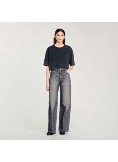 T-shirt court orné de perles