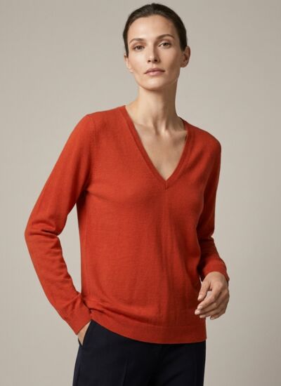 Bompard Pull col v ultrafin - femme - cinabre