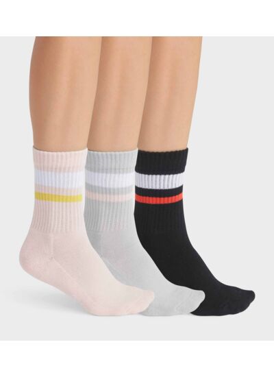 Lot de 3 paires de chaussettes femme en coton Rose Gris EcoDim Sport