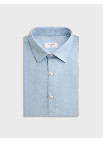 Chemise auguste col français en oxford gratté uni bleu clair