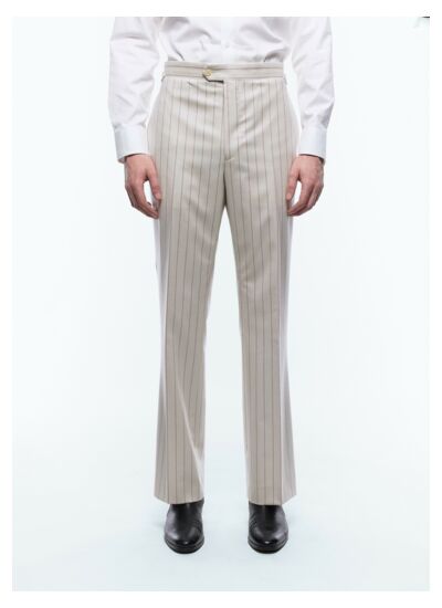 Pantalon ajusté en laine à rayures