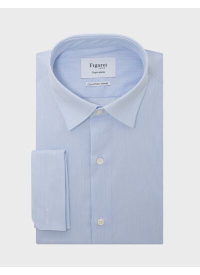 Chemise Voyage Ajustée en twill rayé bleu