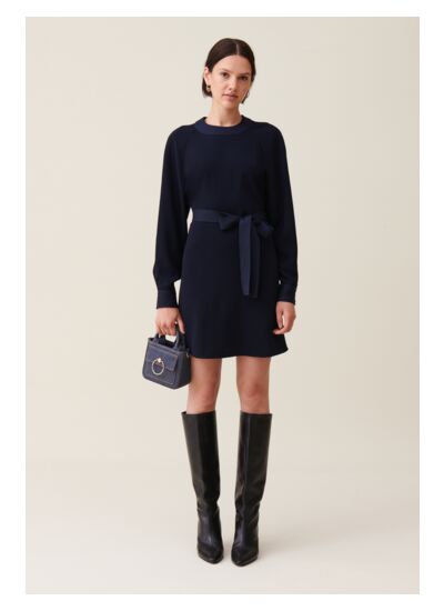 Robe babydoll ceinturée marine