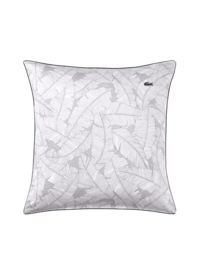 Lacoste - Taie d'oreiller en satin de coton lavé gris, L Leaf