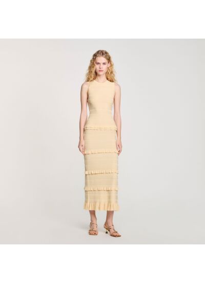 Robe longue en maille à volants