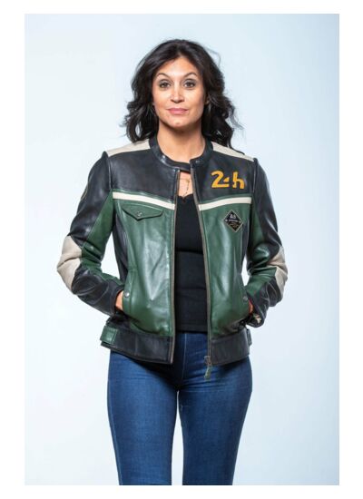 Blouson cuir femme Stacie vert