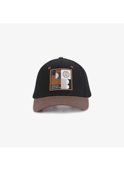 Casquette trucker noire badge géométrique