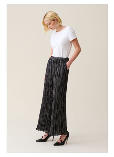 Pantalon fluide plissé argenté