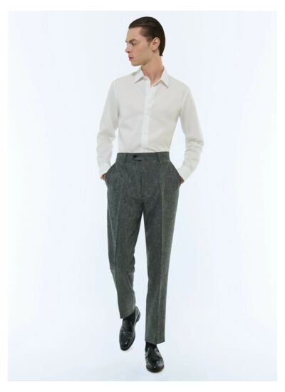 Pantalon ajusté en tweed de laine