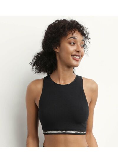 Crop top en modal polyamide côtelée sans couture Noir Dim Icons Seamless