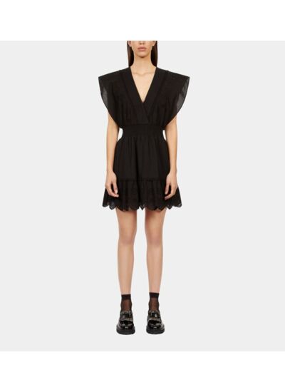 Robe Courte Noire En Broderie Anglaise Femme